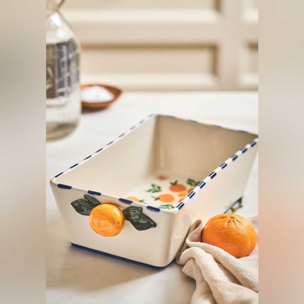 Anthropologie VALENCIA STONEWARE LOAF PAN in Orange Pattern